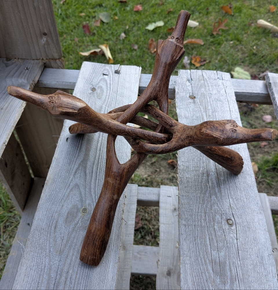 Vtg MCM Hand Carved Wood Cobra Display Collapsible Tripod Bowl/baseball Stand8"